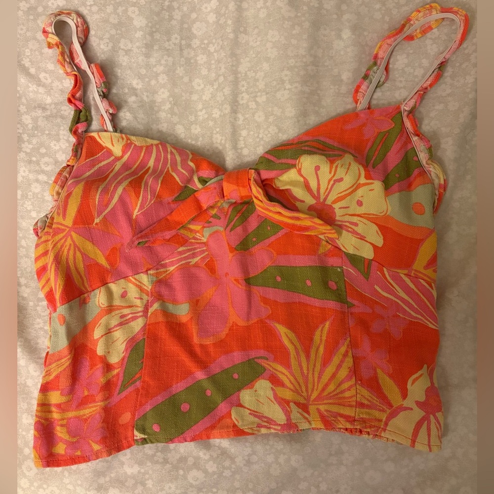 Pink and Orange Floral Crop Top